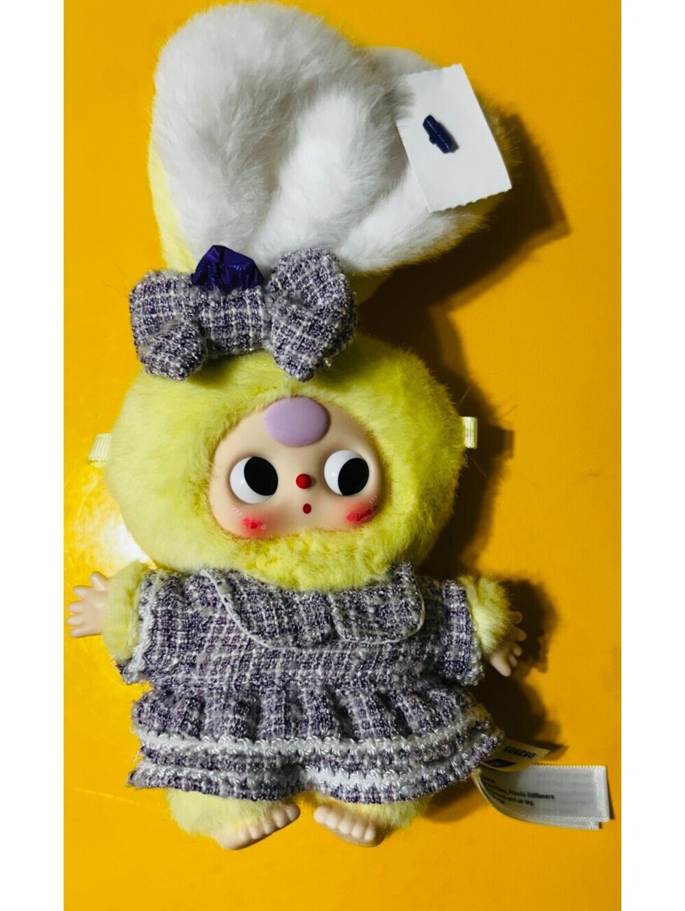 Baby Three Macaron Rabbit V1 Plush Keychain Yellow Purple Tweed Dress Bow Toy